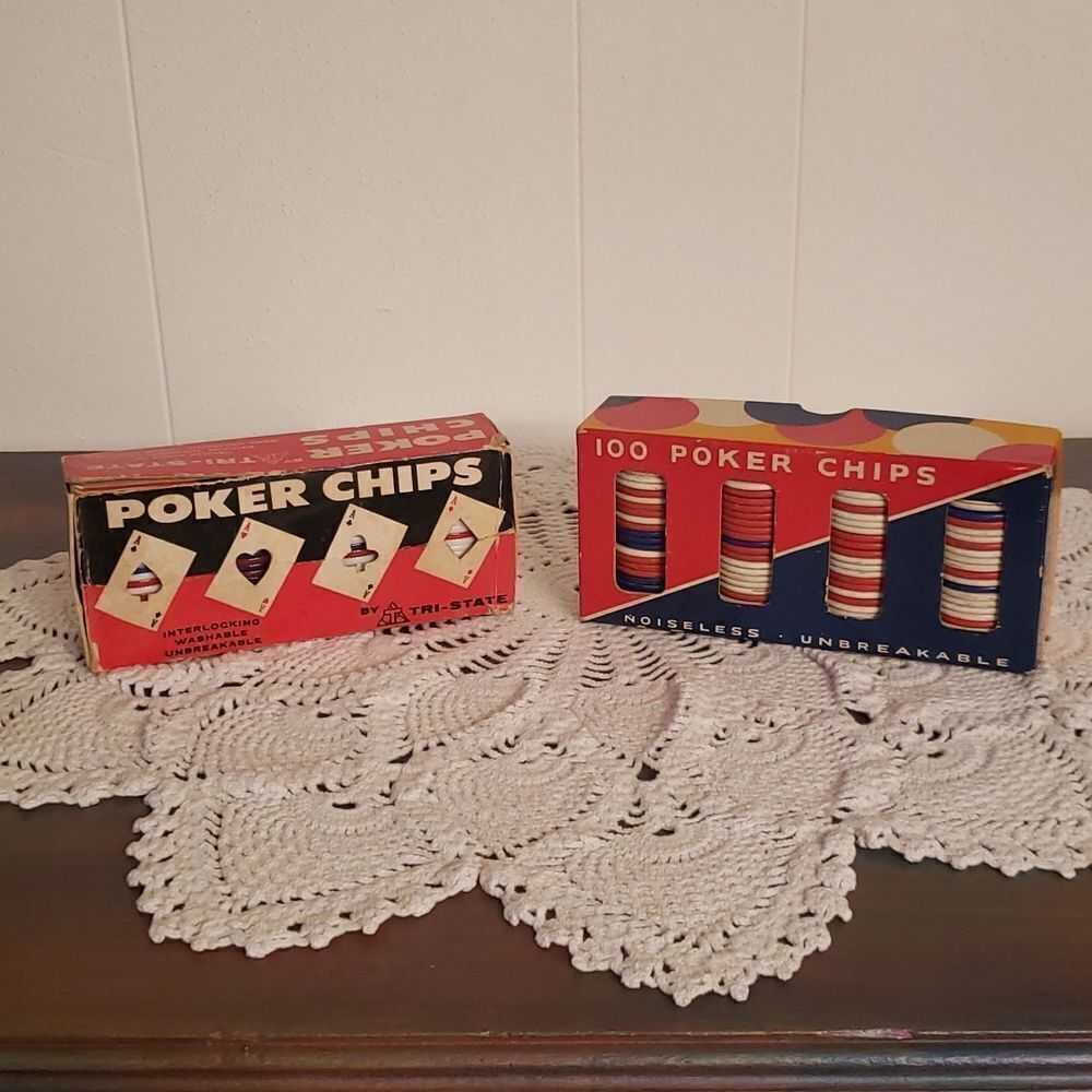 2 Vintage Boxes Red White Blue Poker Chips